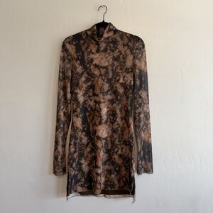 RNWY Mini Mesh Tie Dye Dress Long Sleeve Side Slits Size L